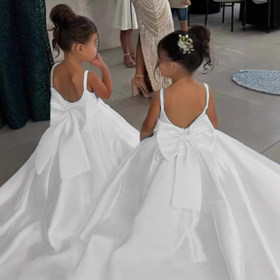 White Little Flower Girl Wedding Tail Princess Tutu Skirt Girl Photo Studio Small Wedding Dress Art Photo Stage Catwalk Dress