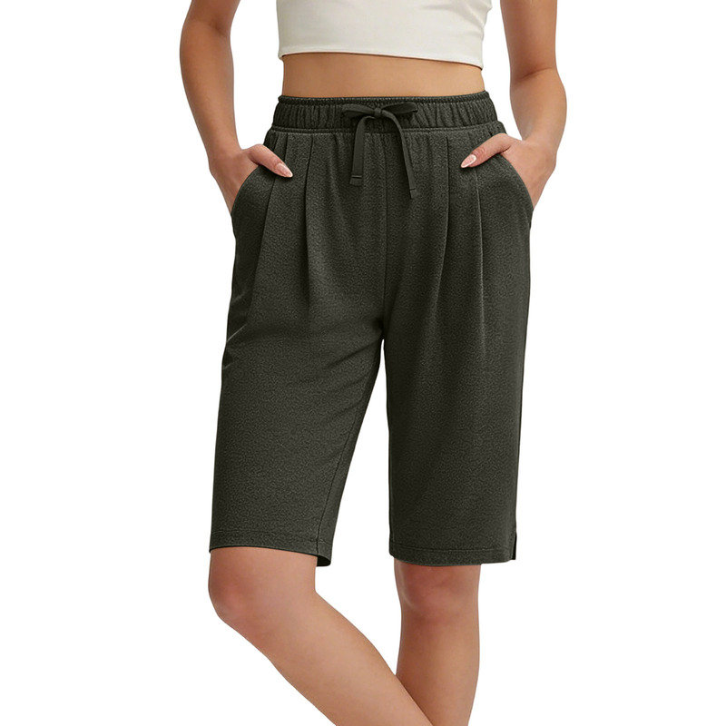 2026 European and American Style Spring and Summer Sports Elastic Running Split High-Waisted Pocket Casual Fitness Shorts 2026 European and American Style Spring and Summer Sports Elastic Running Split High-Waisted Pocket Casual Fitness Shorts