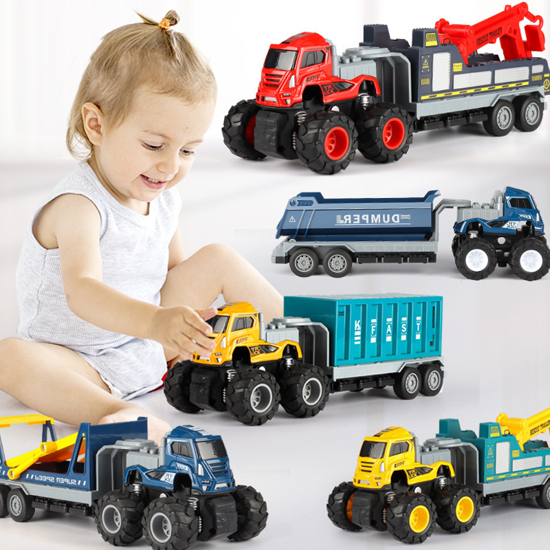 跨境仿真合金玩具车惯性货柜车拖头车男孩小汽车模型儿童套装批发