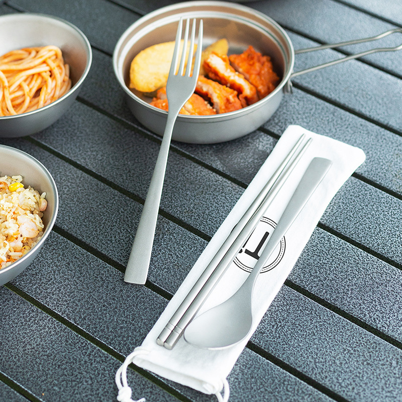 Pure Titanium Outdoor Tableware New Combination Camping Spoon Fork Chopsticks suit Picnic Travel Hiking Ultra Light Portable Tableware