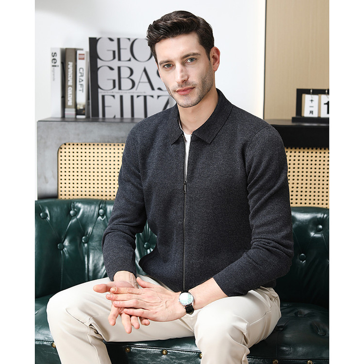 Otoño y invierno de hombre engrosado cardigan de punto suelto simple con solapa de moda de hombre abrigo casual suéter