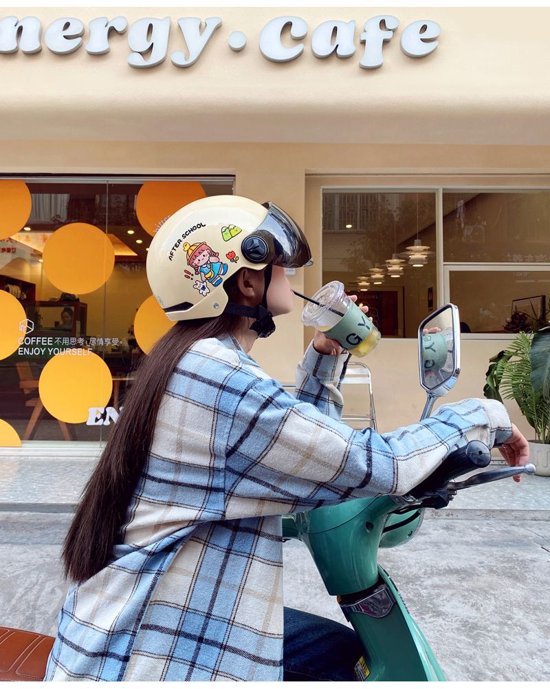 Cartoon 3C Certified Electric Motorcycle Helmet Women's Summer Sunscreen