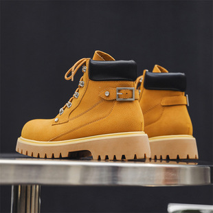 3518 Boots Thick Sole Heightening High Top Motorcycle Workwear Japanese Style Retro Lace up Outdoor Hiking Boots Rhubarb Boots