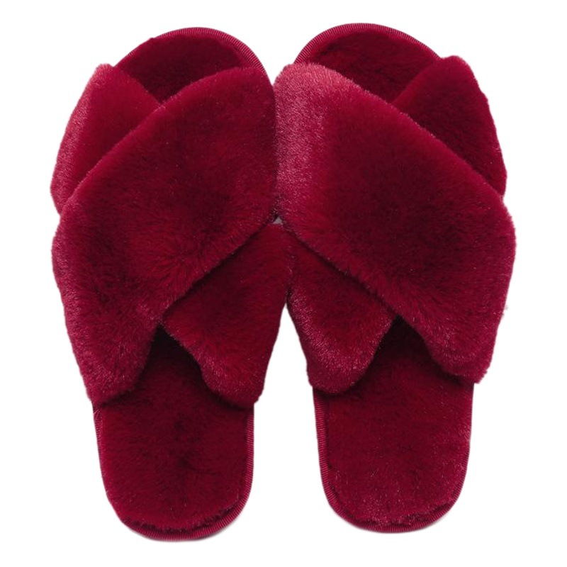 Cross Mao Mao Slippers Women's Winter Foreign Trade Amazon Large Size Indoor Plush Flat Floor Mops Open Toe Warm Cotton Mops