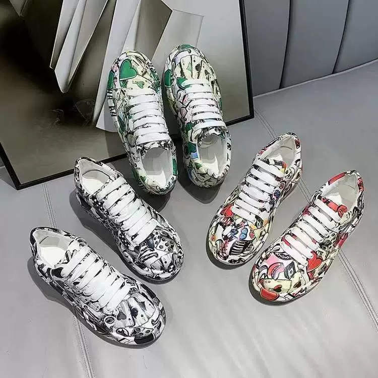 Европейские и американские весенне-осенние новые белые туфли, женская повседневная обувь на толстой подошве, кроссовки с рисунком, модные