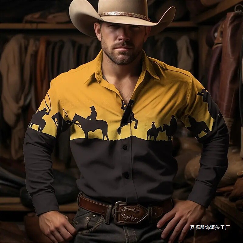 Casual Men's Lapel Western Style Denim Autumn Winter Outdoor Daily Long Sleeve Shirt 3D Cactus Shirt Streetwear in Stock Casual Men's Lapel Western Style Denim Autumn Winter Outdoor Daily Long Sleeve Shirt 3D Cactus Shirt Streetwear in Stock