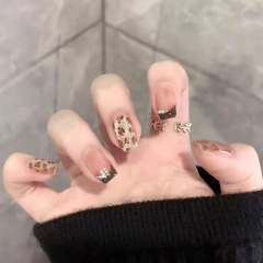 X477假指甲贴片可拆卸穿戴甲法式豹纹秋冬美拉德碎钻猫眼手工封层