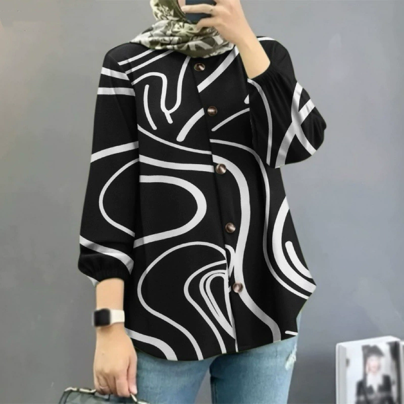 Трансграничная Amazon Ближний Восток Малайский 2024 новый женский мусульманский цветочный рубашка мода рукава