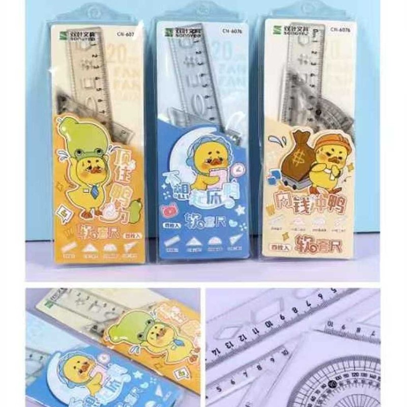 漫画かわいい定規セット 4 ピース小学生文具セット学用品定規三角板分度器卸売|undefined
