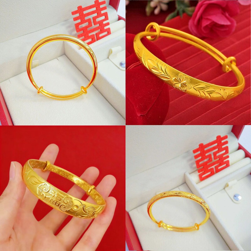 Vietnamese gold-plated sliding bracelet for women, wedding imitation gold color, dragon and phoenix design with starry sky pattern, adjustable bracelet wholesale Vietnamese gold-plated sliding bracelet for women, wedding imitation gold color, dragon and phoenix design with starry sky pattern, adjustable bracelet wholesale