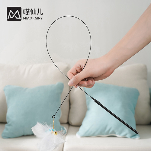 Meow Fairy sucker cat teaser stick bite-resistant replaceable feather cat teaser stick steel wire long pole kitten supplies cat toys