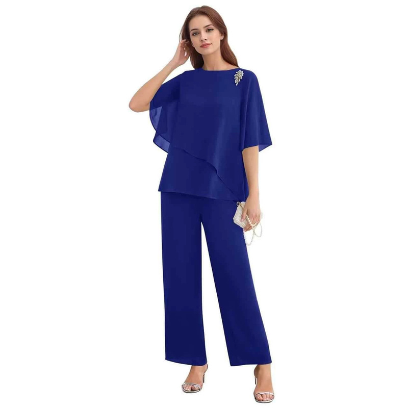 Two-piece cape sleeve set with diamond embellishments, wide-leg pants, mother's wedding banquet suit, middle-aged and elderly party dress, cross-border supply Two-piece cape sleeve set with diamond embellishments, wide-leg pants, mother's wedding banquet suit, middle-aged and elderly party dress, cross-border supply