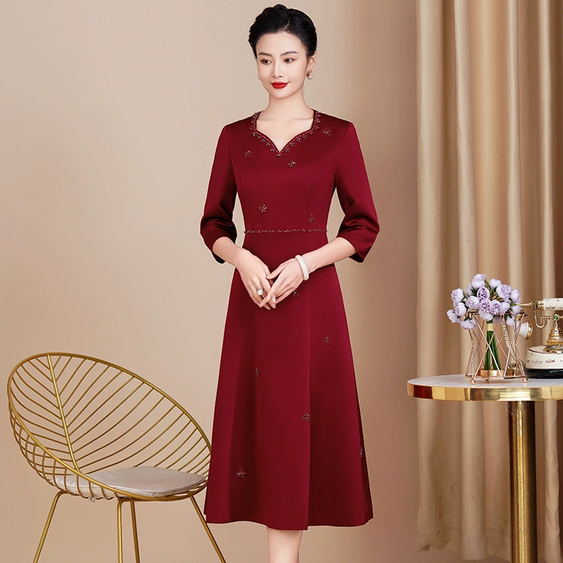 Spring elegant elite mom wedding dress, V-neckline