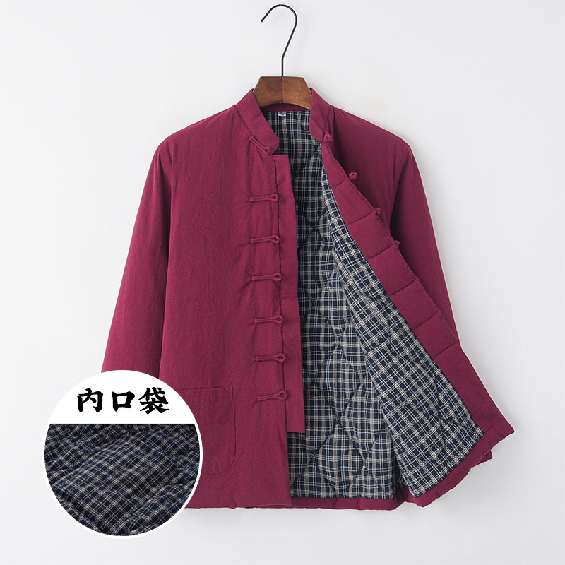 Invierno de mediana edad y ancianos traje de espiga chaqueta acolchada de algodón estilo chino de los hombres forrada de lana engrosada retro de algodón de lino chaqueta acolchada de algodón estilo chino chaqueta acolchada de algodón juvenil