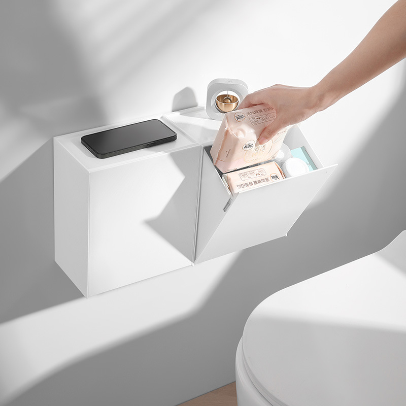 Bathroom Wall-Mounted Storage Box Large Capacity Organization Dustproof Mess Box Toilet Room Anchor-Free Flip-Top Wall Shelf
