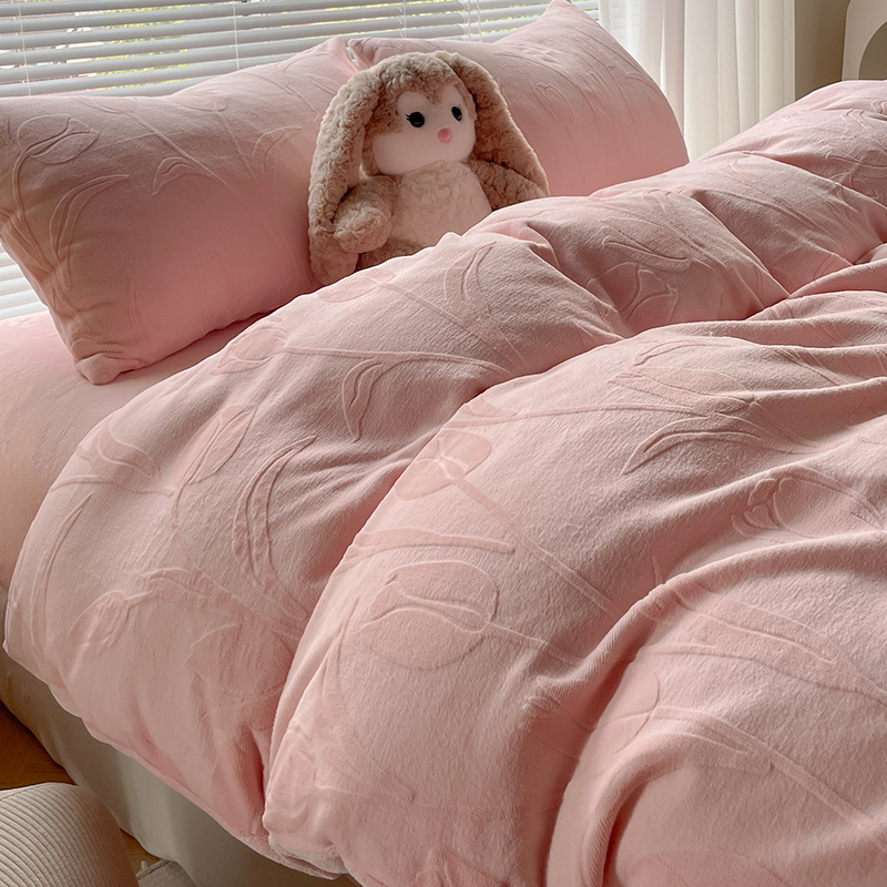 Grossed leche de lana tallado cuatro piezas de invierno doble edredón cubierta sábanas de lana de coral cama de cama de cama cálida