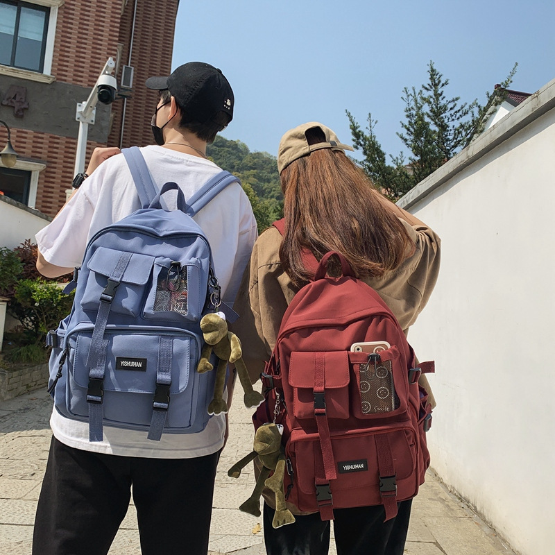 Casual All-match Backpack for Men and Women Cute Pendant Western-style Fashionable Student Schoolbag Large Capacity Tooling Style Backpack