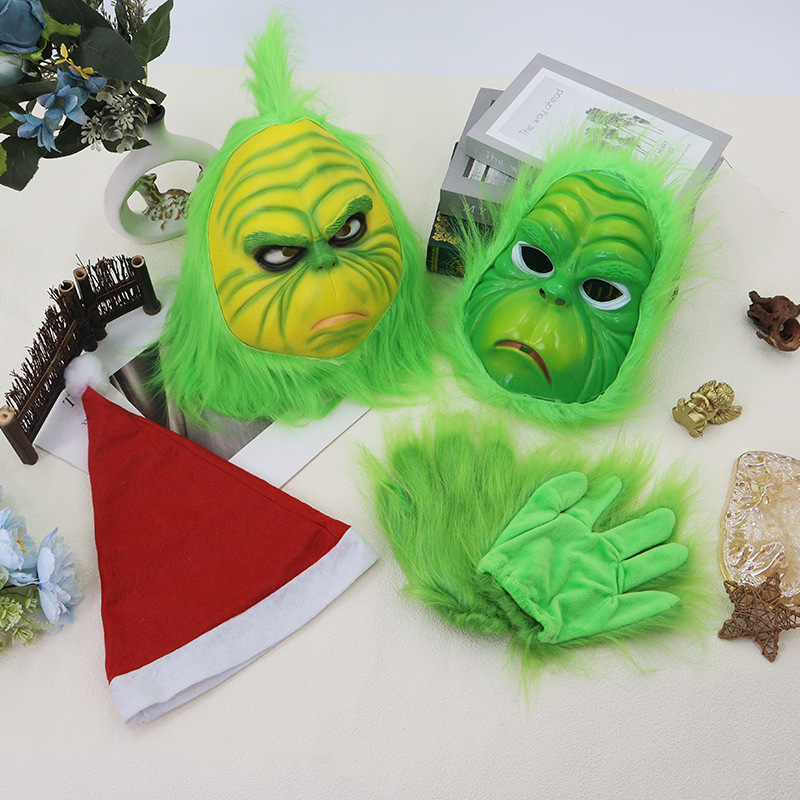 Grinch cara gorda cabello verde toque de cabeza de baile de máscaras transfronterizas en vivo máscaras navideñas divertidas props de fiesta