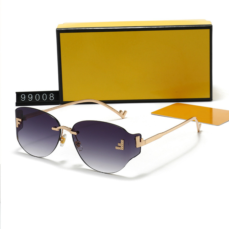 Unisex Curved Screen Sunglasses European and American Big Brand F Fashion Frameless Cut-Edge Glasses 99008