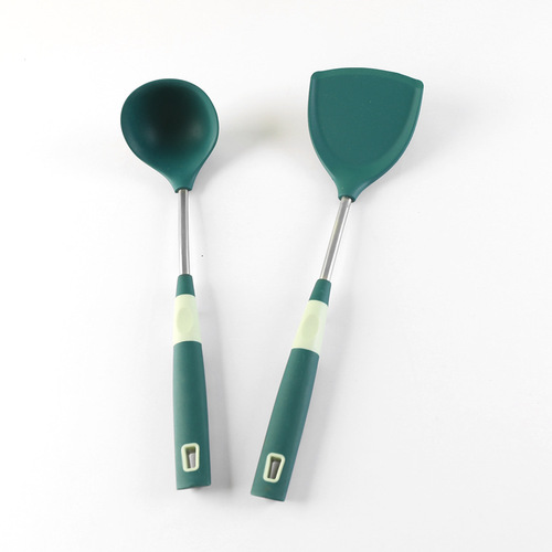 New stainless steel silicone double kitchen utensils spatula and spoon kitchen accessories silicone spatula and spoon non-stick cooking set