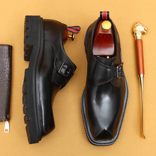 【vip专供】商务休闲皮鞋男真皮头层牛皮英伦搭扣孟克鞋厚底男鞋