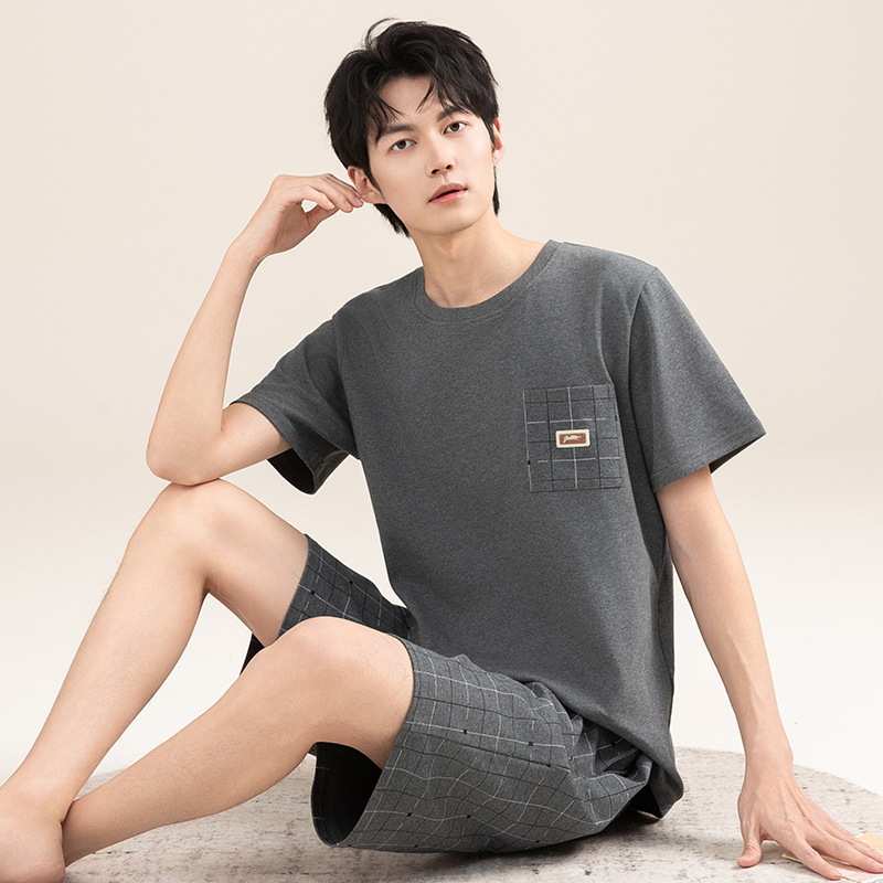 2025 Neues Herren-Set aus reiner Baumwolle | Sommer-Kurzarmshorts | Dünner Freizeitpyjama (draußen tragbar) - XL_voghion.com