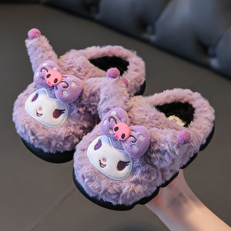 Sanrio Girls Cotton Slippers Cute Princess Baby Home Indoor Mother and Daughter Non-Slip Warm Kidsren's Furry Shoes
