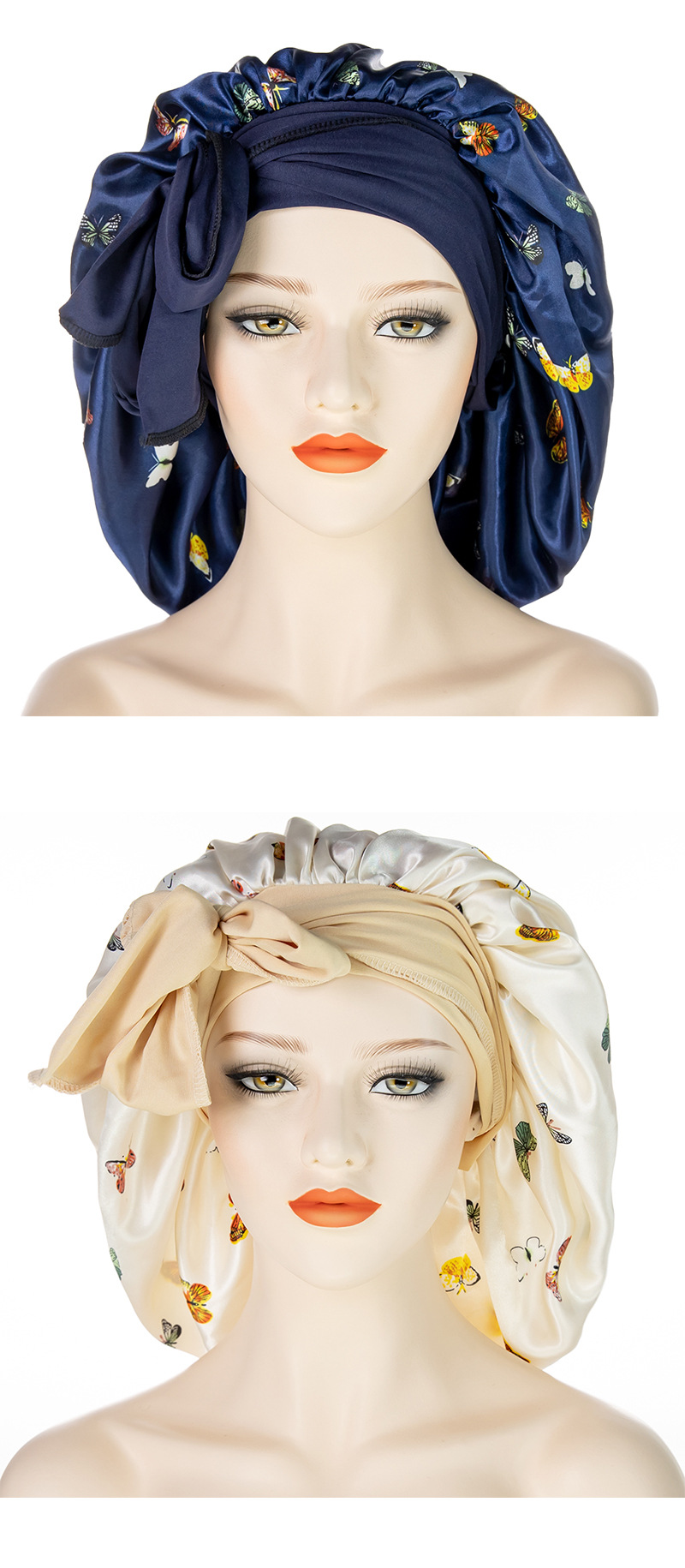 Unisex Hair Care Wide Brim Long Tail Extra Large Shower Cap Fashion Print Ladies Large Satin Night Cap_voghion.com