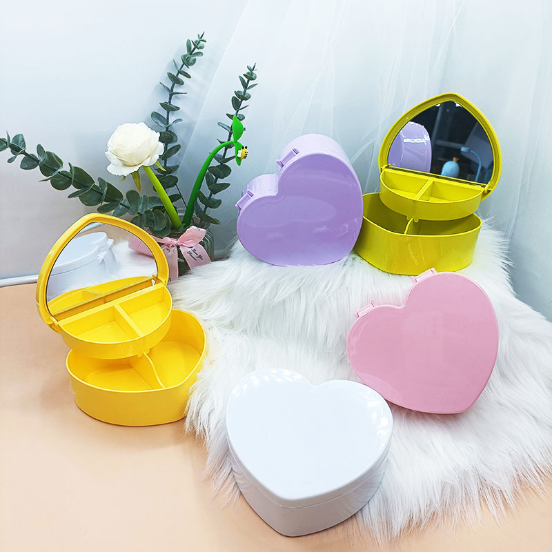Nuevo Joyero Grande en Forma de Corazón de Doble Capa Color Caramelo con Espejo, Caja de Almacenamiento de Joyas para Niños