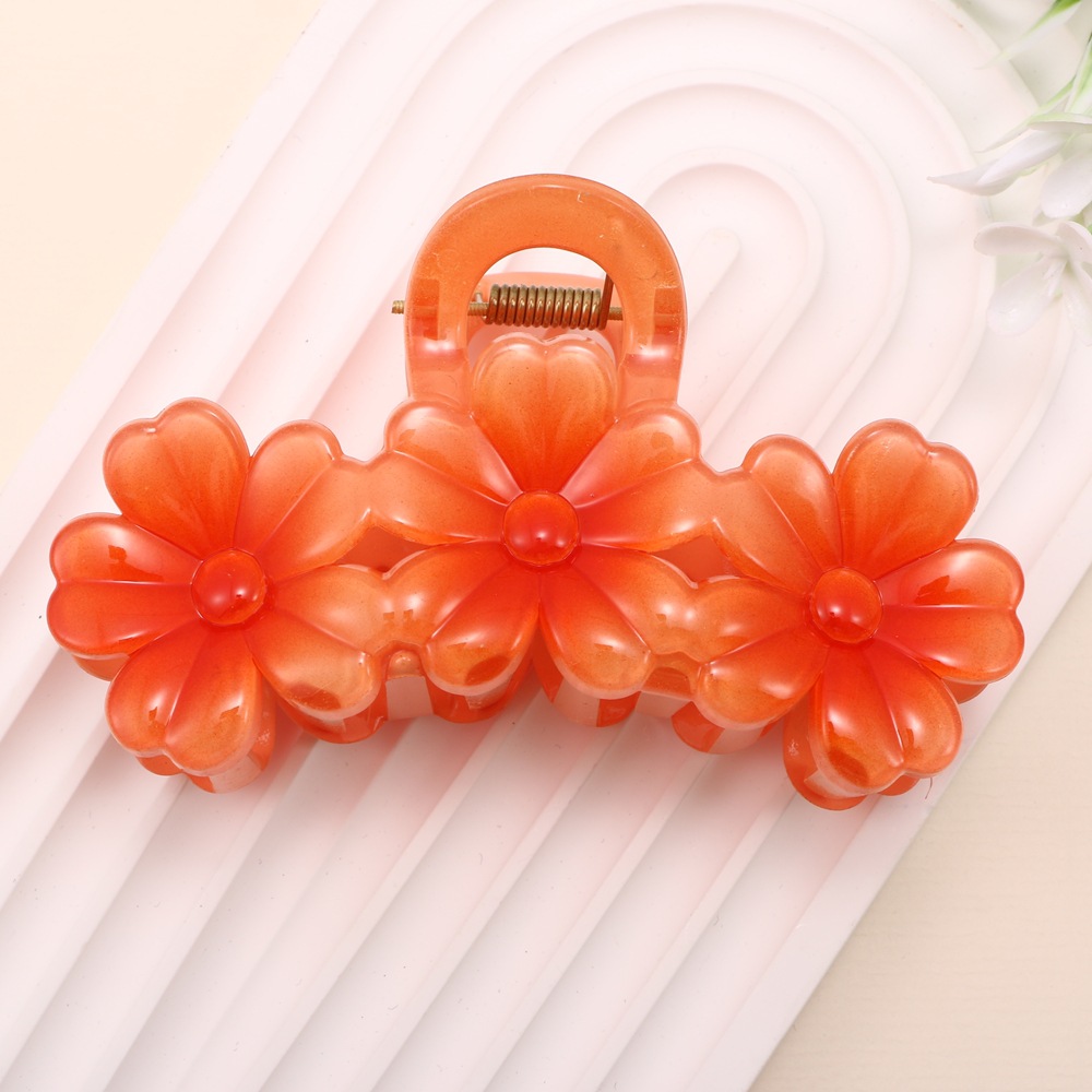 Nuevo color frangipani acrílico pinza para el cabello flor pinza de agarre de alta calidad elegante accesorio para el cabello de mujer pinza de tiburón de agarre lateral