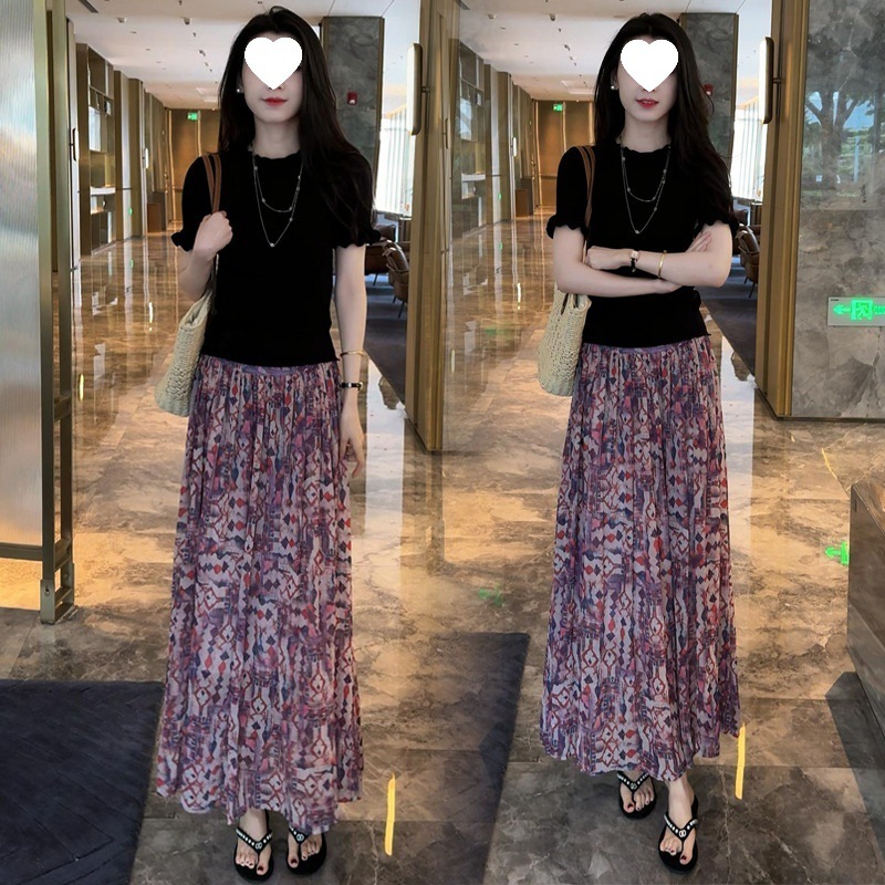 时尚套装裙女2025夏季新款洋气显瘦冰丝针织上衣半身裙气质两件套|undefined