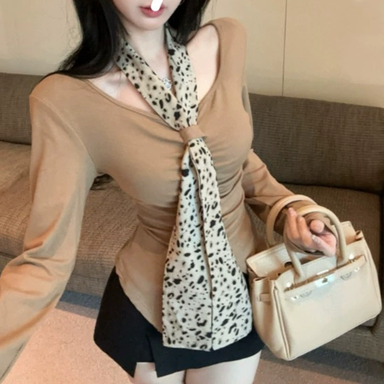 Рубашка с леопардовым принтом с длинными рукавами футболка с длинными рукавами