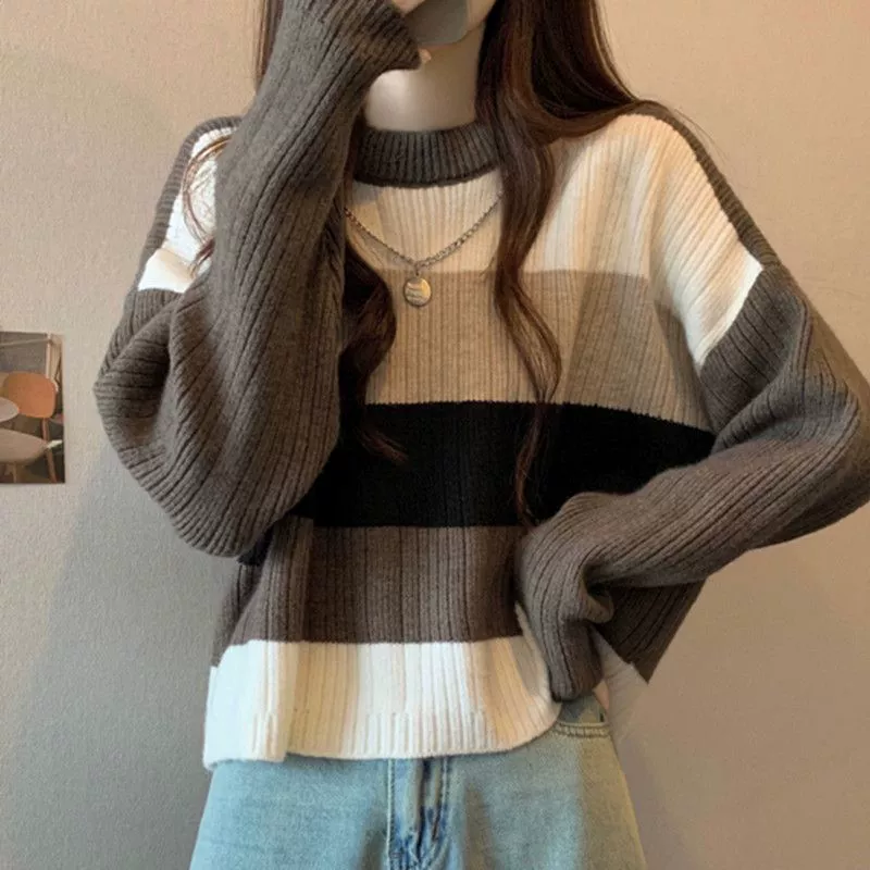 Ретро базовый вязаный свитер с коротким рукавом, oversize