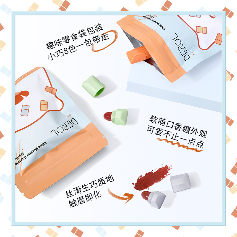 跨境DEROL糖果哑光唇膏 shopee东南亚不易沾杯袋装丝绒雾面口红