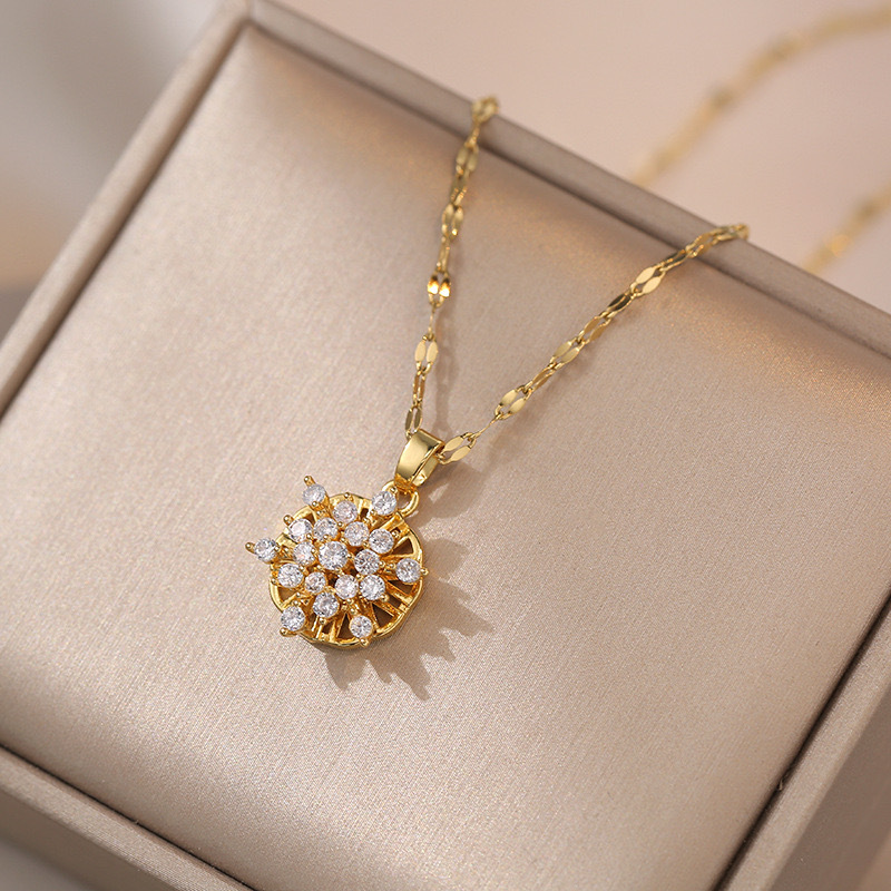 10g Weight PVD Coated Gold Plating Process 18K Real Gold Plated Plating Material Copper Pendant Material Zircon Inlay Material Pendant Necklace Classification 304 Stainless Steel Chain Material cable chain Chain Type 1 Piece Quantity Holiday, Daily Occasion 304 Stainless Steel Material Flower Pattern Women's Gender Sweet Style Diamond Craft 18K Real Gold Plated 304 Stainless Steel PVD Coated Copper Zircon Flower Diamond Cable Chain Pendant Necklace 36