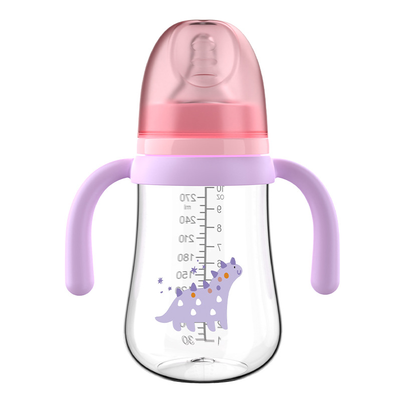 Chupete de boca ancha para bebés 210/270ml serie de barriga grande con mango biberón PP sin pajita