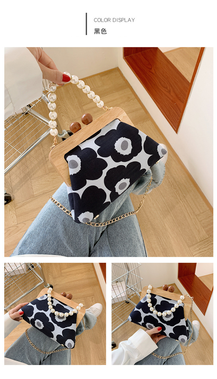 Fashion Contrast Color Chain Wooden Handle Pearl Handbag display picture 10
