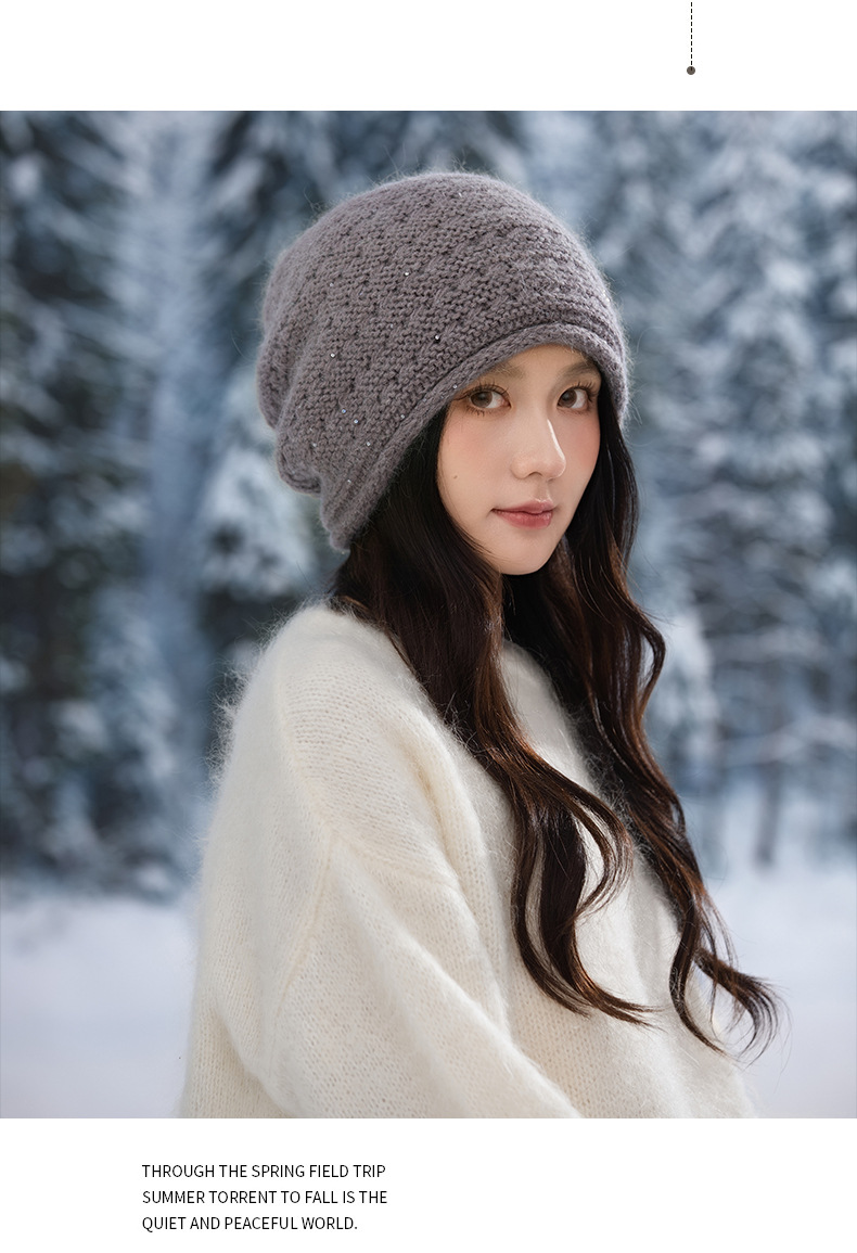 Autumn Winter Women Fashion Versatile Knitted Solid Color Head Wrap Warm Thickened Fleece Yarn Mom Hat_voghion.com