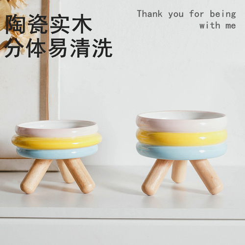 gulu bowl pet food bowl water bowl cat bowl ceramic color cat and dog feeding bowl cat food bowl split high-foot neck protector