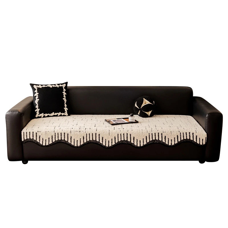 Alta sensación de cojín de sofá otoño y invierno 2024 nuevo tipo de peluche de una pieza de fila recta cojín antideslizante sofá cubierta