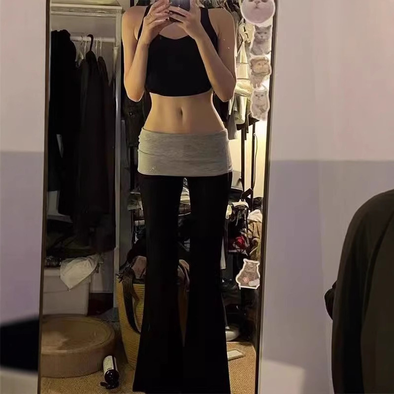 American Style Spice Girl Color Contrast Micro Sports Pants Women's Spring and Autumn 2025 New High Waist Slim-fit All-match Casual Mop Pants American Style Spice Girl Color Contrast Micro Sports Pants Women's Spring and Autumn 2025 New High Waist Slim-fit All-match Casual Mop Pants