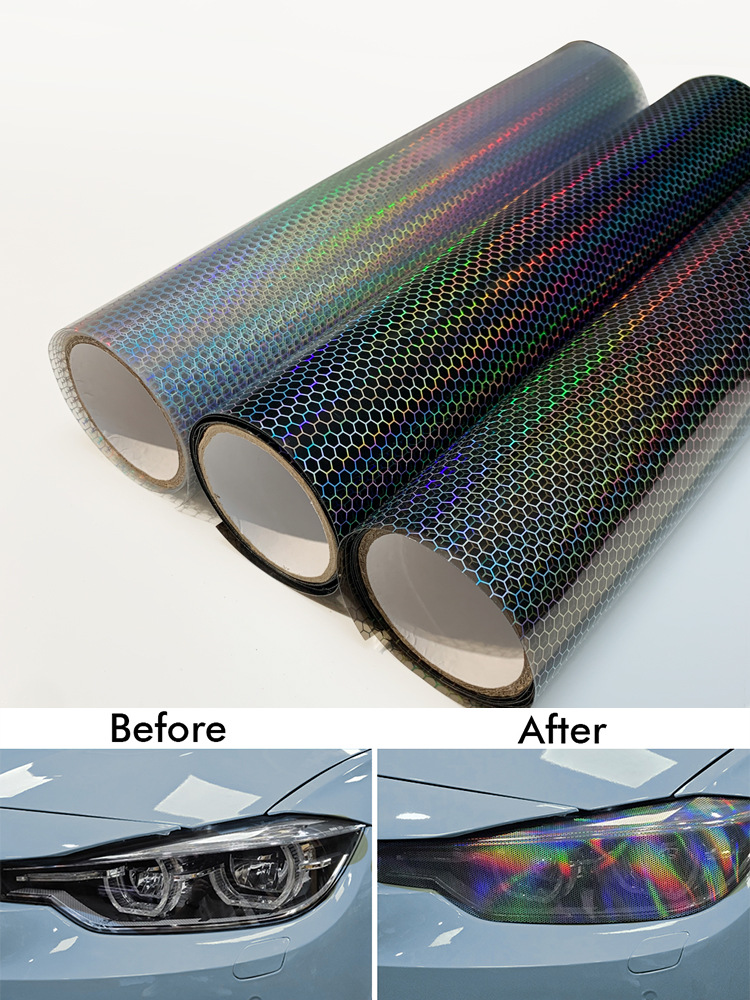 Car Headlight Sticker, Laser Honeycomb Headlight, Tail Light Decorative Film, Fog Light Color Changing Film