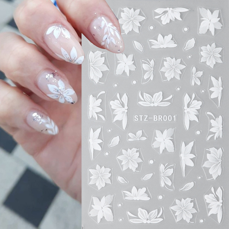 Cross-border new imitation frosted nail stickers white flower Lily back glue nail stickers nail stickers wholesale nail