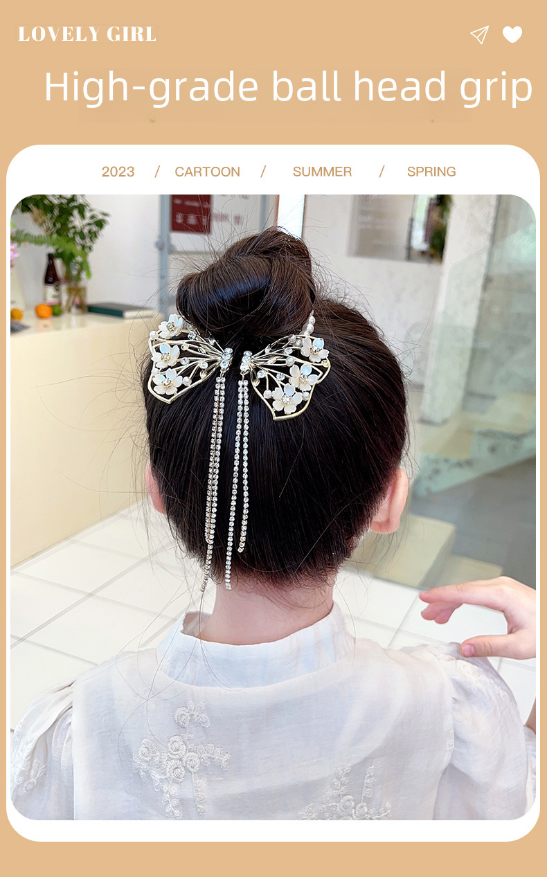 Super fairy Camellia tassel hairpin female high-grade sense back Head Ball head updo artifact temperament hair clip headdress summer_voghion.com