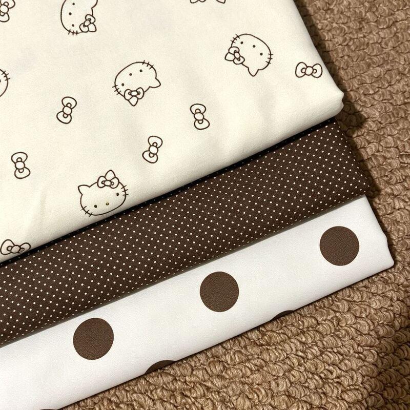 Brown kitty polka dot tablecloth, autumn and winter high aesthetic handmade DIY fabric, dormitory desk decoration cloth, coffee table tablecloth