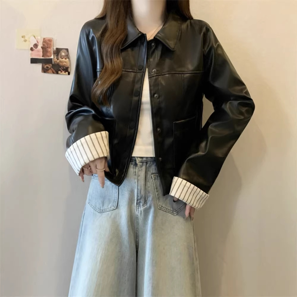 Short Jacket for Women Early Spring 2025 New Plus Size Slimming European Chic Top Leather Motorcycle Jacket