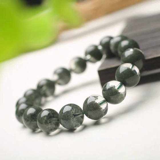 Factory Wholesale Natural Brazil Green Ghost Crystal Bracelet Men's Cornucopia Half Basin Half Landscape Green Ghost Crystal Bracelet