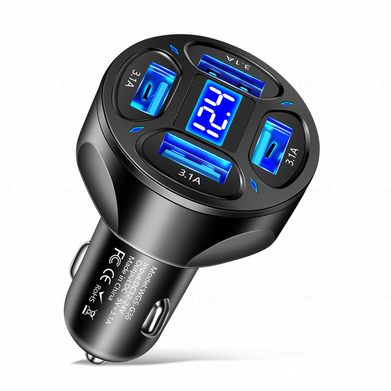 3.1A 4-in-1 Car Charger with Digital Display, 4-Port Car Charger with Voltage Display, One-To-Four Multi-Port Car Charger Wholesale 3.1A 4-in-1 Car Charger with Digital Display, 4-Port Car Charger with Voltage Display, One-To-Four Multi-Port Car Charger Wholesale