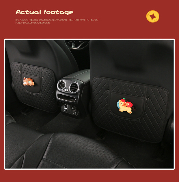 Cute Cartoon Car Seat Back Anti-Kick Pad for Ladies, Car Seat Back Anti-Dirt Pad with Storage Strap