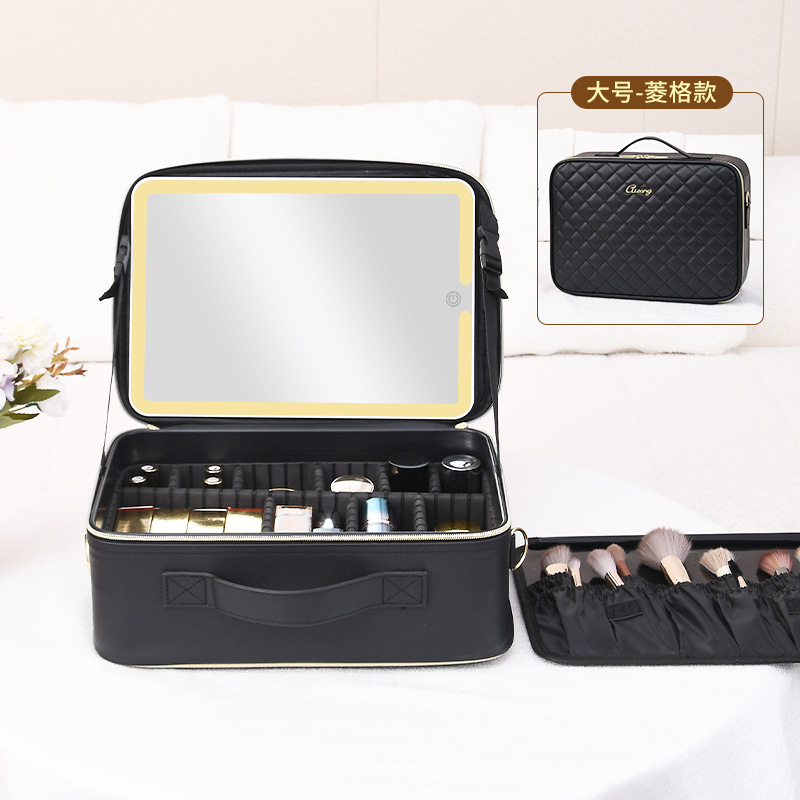 Bolsa de cosméticos para mujeres 2023 nueva caja de almacenamiento de espejo cosmético maleta de alta calidad portátil integrada de gran capacidad con luz LED